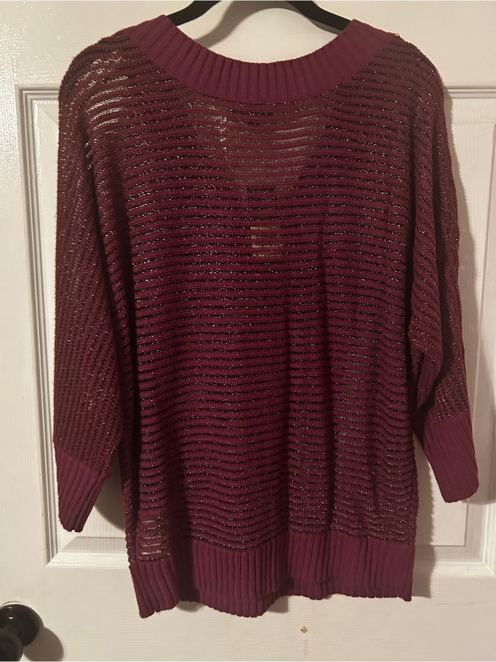Sparkle Ribbed V-Neck Sweater - Plum - Picture 4 of 4